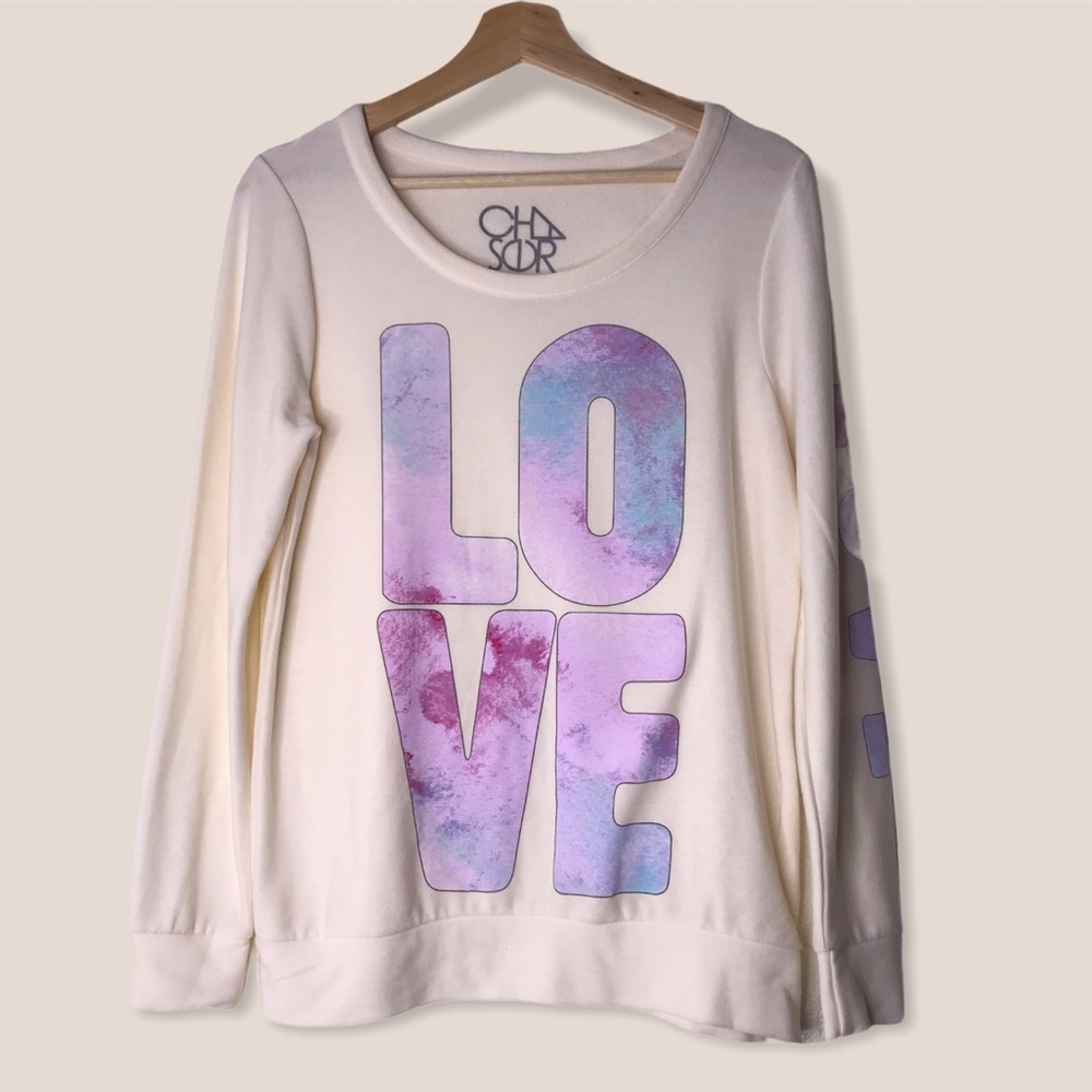 Chaser Love Graphic Sweater Top Cream